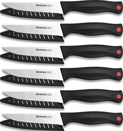 Steak Knife, Steak Knives Set Of 6 With Sheath, Astercook Dishwasher Safe High Carbon Stainless Steel Steak Knife With Cover, Black 1 Steak Knife, Steak Knives Set Of 6 With Sheath, Astercook Dishwasher Safe High Carbon Stainless Steel Steak Knife With Cover, Black