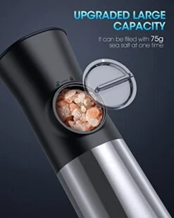 Gravity-Electric-Salt-and-Pepper-Grinder-Set - 𝐔𝐩𝐠𝐫𝐚𝐝𝐞𝐝 Large Capacity - USB Rechargeable Automatic Pepper Mill Grinder - Adjustable Coarseness - One Hand Operated - Stainless Steel, LED Light -Peugeot Shop 41vZwhPq2hL