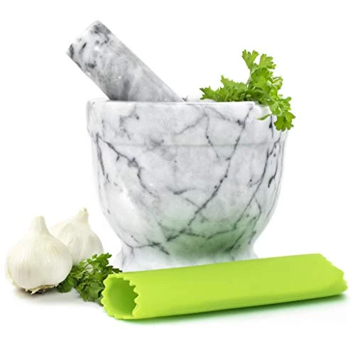 Marble Mortar And Pestle Set - Beautiful Polished White And Grey Veined Marble Mortar And Pestle Set With Garlic Peeler And Anti Scratch, Anti Skid Protective Pad 7 Marble Mortar And Pestle Set - Beautiful Polished White And Grey Veined Marble Mortar And Pestle Set With Garlic Peeler And Anti Scratch, Anti Skid Protective Pad - Image 7