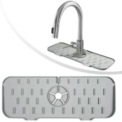 Silicone Sink Mat,Faucet Handle Drip Catcher,Faucet Absorbent Mat,Sink Splash Guard Pad For Bar RV (Grey)
