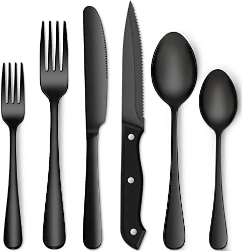 48-Piece Matte Black Silverware Set With Steak Knives For 8, Food-Grade Stainless Steel Flatware Set, Includes Spoons Forks Knives, Kitchen Cutlery For Home Office Restaurant Hotel 6 48-Piece Matte Black Silverware Set With Steak Knives For 8, Food-Grade Stainless Steel Flatware Set, Includes Spoons Forks Knives, Kitchen Cutlery For Home Office Restaurant Hotel - Image 6