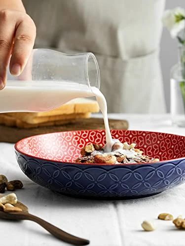 Vibrant Pasta Bowls, 8.5'' Large Salad Bowls, 34 Oz Porcelain Pasta Serving Bowl Set Of 4, Bowls For Pasta, Salad, Soup, Oatmeal, Ideal Mother's Day Gift, Home Decor 4 Vibrant Pasta Bowls, 8.5'' Large Salad Bowls, 34 Oz Porcelain Pasta Serving Bowl Set Of 4, Bowls For Pasta, Salad, Soup, Oatmeal, Ideal Mother's Day Gift, Home Decor - Image 4