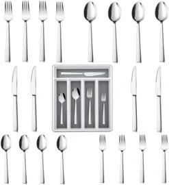 20-Piece Black Silverware Set With Tray, Stainless Steel Square Flatware Cutlery Set For 4, Black Eating Utensils For Home Restaurant, Dishwasher Safe, Mirror Finished -Peugeot Shop 41w03ksSt8L. AC
