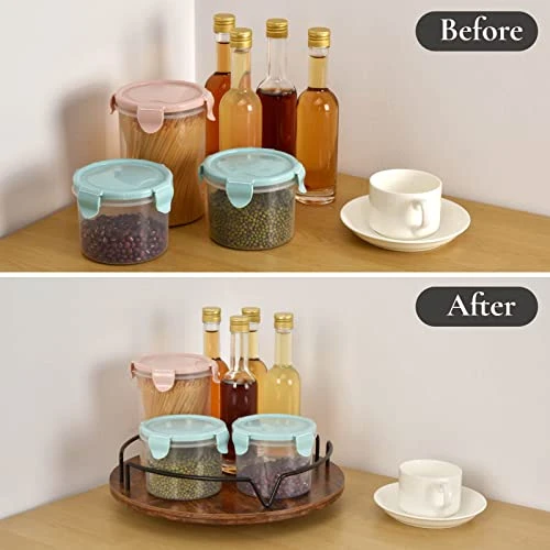 COZLUX Lazy Susan, Turntable Cabinet Organizer, 12 Inch Wood Table Top Spice Organizer For Kitchen Countertop, Pantry, Dining Tables, Rustic Brown Black 5 COZLUX Lazy Susan, Turntable Cabinet Organizer, 12 Inch Wood Table Top Spice Organizer For Kitchen Countertop, Pantry, Dining Tables, Rustic Brown Black - Image 5