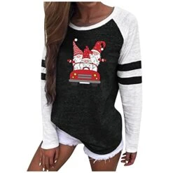 Womens 2022 Fall Fashion Tops Cute Plus Size Christmas Print Long Sleeve Sweatshirts Crew Neck Pullover Top Fall Clothes