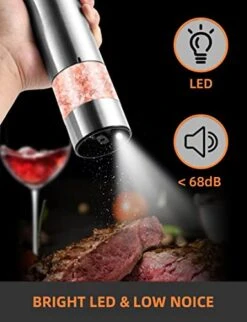 Electric Salt And Pepper Grinder Set Battery Operated, Automatic Refillable Stainless Steel Salt Grinder, 70ml Pepper Container, One Hand Operation, LED Light, Adjustable Coarseness, 2 Pack -Peugeot Shop 41wFMRNPEmL