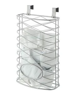 SunnyPoint Over Cabinet Kitchen Storage Organizer Holder Or Basket - Hang Over Cabinet Doors In Kitchen/Pantry - Holds Up To 50 Plastic Shopping Bags (SILVER)