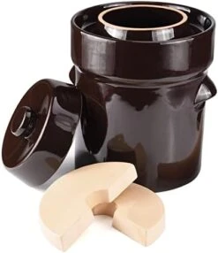Seeutek Fermentation Crock Jar 2 Liter / 0.5 Gallon - Stoneware Pot For Fermenting, Pickling Kimchi, Pickles, Vegetables, Kombucha - Glazed Fermenter With Stone Weights, Lid & Pickle Tamper -Peugeot Shop 41wJPwLwiKL. AC
