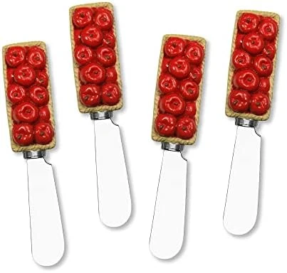 Cheese And Butter Spreader Knives 4-Piece Hand Painted Resin Handle With Stainless Steel Blade Multipurpose Cheese Spreader Set (Blueberry) 3 Cheese And Butter Spreader Knives 4-Piece Hand Painted Resin Handle With Stainless Steel Blade Multipurpose Cheese Spreader Set (Blueberry) - Image 3