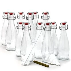 12 PK| 17 Oz Glass Bottle Set With Airtight Swing Top Stoppers | Home Brewing Bottles For Kombucha - Beer - Water Kefir - Limoncello | Swing Top Glass Bottles Includes Brush, Funnel & Marker