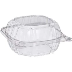 Small Clear Plastic Hinged Food Container 6x6 For Sandwich Salad Party Favor Cake Piece (Pack Of 75)
