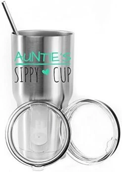 Auntie's Sippy Cup 30 Oz. Stainless Steel Tumbler Value Pack With 2 Lids And Extra SS Straw - Ideal Gift For Soon To Be Aunties - Proudly Screen Printed In The USA -Peugeot Shop 41wXIZADlL. AC