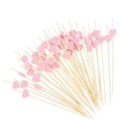 100 Counts Handmade 4.7" Pink Heart Cocktail Sticks Sandwich Fruit Toothpicks Cocktail Picks Party Supplies