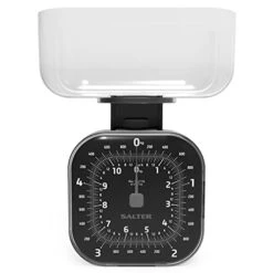 Salter Alter 124 BKSVDR Compact Mechanical Cube Kitchen Scale, 1.3L Dishwasher Safe Bowl, No Batteries Required, Metric/Imperial, Max. Weight 5KG/11lbs, Analogue Easy To Read Clock Face Style Scales, Black