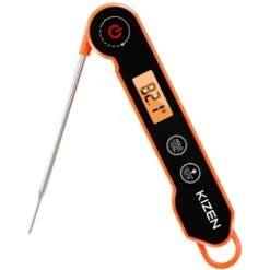 Izen Digital Meat Thermometers For Cooking - Waterproof Instant Read Food Thermometer For Meat, Deep Frying, Baking, Outdoor Cooking, Grilling, & BBQ (Orange/Black)