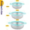 3Pack Stainless Steel Colander With Handle, Large Metal Strainer For Pasta, Spaghetti, Veggies, Fruits, Noodles, Kitchen Food Mesh Colander, Blue