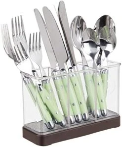 Plastic Cutlery Storage Organizer Caddy Bin For Kitchen Table, Cabinet Or Pantry - Holds Forks, Knives, Spoons, Serving Utensils - Indoor Or Outdoor Use, 3 Sections - Clear/Chrome -Peugeot Shop 41x8yBlS ML. AC