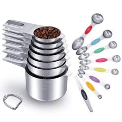 Stainless Steel Measuring Cups And Spoons Set Of 15 - Includes 7 Nesting Metal Measuring Cups, 8 Magnetic Measuring Spoons Set - Ideal Kitchen Gadgets For Cooking And Baking Needs