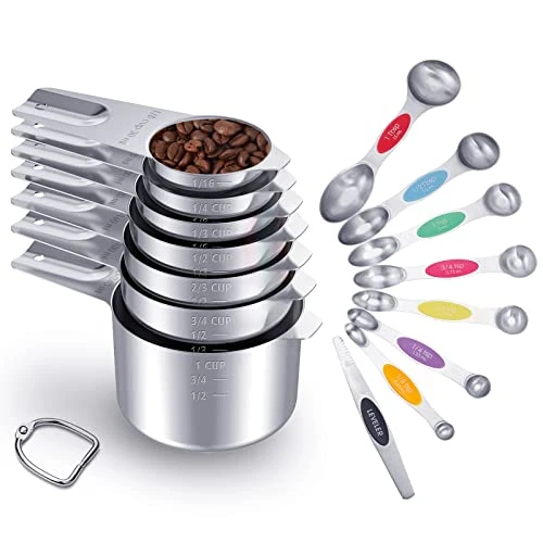 Stainless Steel Measuring Cups And Spoons Set Of 15 - Includes 7 Nesting Metal Measuring Cups, 8 Magnetic Measuring Spoons Set - Ideal Kitchen Gadgets For Cooking And Baking Needs 1 Stainless Steel Measuring Cups And Spoons Set Of 15 - Includes 7 Nesting Metal Measuring Cups, 8 Magnetic Measuring Spoons Set - Ideal Kitchen Gadgets For Cooking And Baking Needs