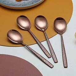 Dinner Spoon Set Of 4 With Moon Surface Handle And Shiny Rose Gold Mouth, Stainless Steel Copper Spoons Silverware Set Dishwasher Safe 16 Dinner Spoon Set Of 4 With Moon Surface Handle And Shiny Rose Gold Mouth, Stainless Steel Copper Spoons Silverware Set Dishwasher Safe -Peugeot Shop 41xCL3e5slS