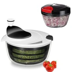 Ourokhome Salad Spinner Lettuce Dryer And Vegetable Chopper, Manual Food Processor And Durable Rotary Veggie Washer With Compact Bowl And Colander