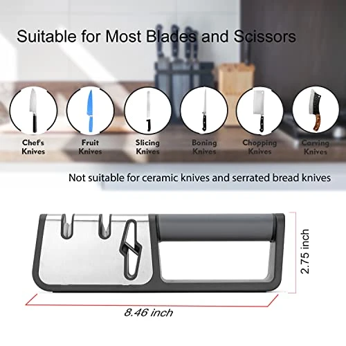 Knife Sharpeners, 2 Stage Best Knife Sharpener, 3-in-1 Quality Kitchen Knives And Scissors Sharpener With Diamond, Ceramic Wheel, Tungsten 2 Knife Sharpeners, 2 Stage Best Knife Sharpener, 3-in-1 Quality Kitchen Knives And Scissors Sharpener With Diamond, Ceramic Wheel, Tungsten - Image 2