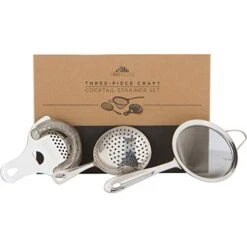 Cocktail Strainer Set – 3 Piece Stainless Steel Bar Strainer Set (Hawthorne Strainer, Julep Strainer & Fine Mesh Strainer) - Durable Bar Tools – Ergonomic Bar, Home Strainers For Kitchen