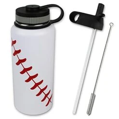 Water Bottle Baseball Softball Tumbler 32 Oz Gift For Mom Men Flask Sports Travel Waterbottle, Stainless Steel, Vacuum Insulated, Water Cold For 24, Hot For 12 Hours