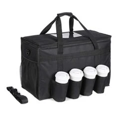 Insulated Food Delivery Bag With 4 Cup Holders, Extra Large Commercial Grade Catering Bag - Waterproof, Sturdy Zippers - Ideal For Restaurant Delivery, Grocery Shopping