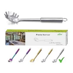 Pasta Fork, Stainless Steel Pasta Server, Spaghetti Spoon, Spaghetti Server, Noddle Fork, Heat Resistant (Silver)