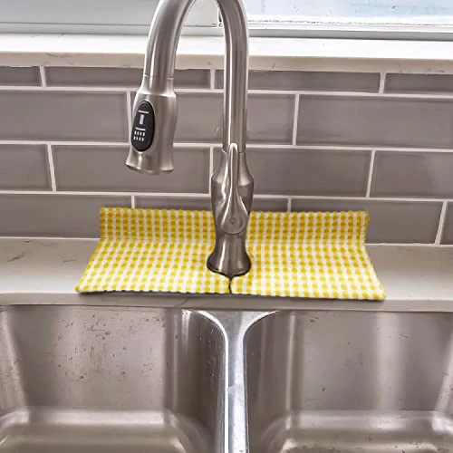 Cackleberry Home Gingham Check Terrycloth Kitchen Sink Faucet Drip Catcher Water Splash Guard Absorbent Countertop Mat, 24 X 6.5 Inches (Lemon Yellow) 5 Cackleberry Home Gingham Check Terrycloth Kitchen Sink Faucet Drip Catcher Water Splash Guard Absorbent Countertop Mat, 24 X 6.5 Inches (Lemon Yellow) - Image 5
