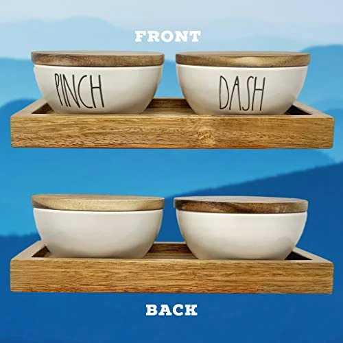 Ae Dunn By Magenta 3 Piece PINCH DASH Ceramic LL Salt & Pepper Cellar Set With Wood Tray 2019 Limited Edition 3 Ae Dunn By Magenta 3 Piece PINCH DASH Ceramic LL Salt & Pepper Cellar Set With Wood Tray 2019 Limited Edition - Image 3