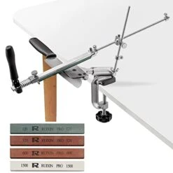 Professional Knife Sharpener With 4 Whetstones, 360° Rotation Flip Design Fixed-Angle Stainless Steel Kitchen Chef Knife Sharpening Kit Abrasive Holding System Tools