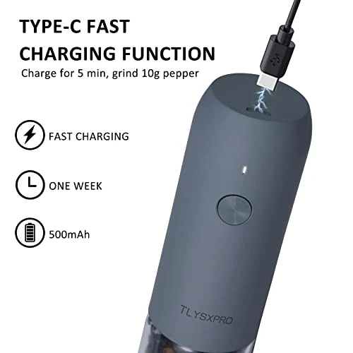 Electric Salt And Pepper Grinder Set With USB Rechargeable, Automatic One Hand Operation With Adjustable Coarseness, Pepper Mill Grinder Refillable With LED Light, Kitchen Gadgets (2 Packs, Blue-Grey) 4 Electric Salt And Pepper Grinder Set With USB Rechargeable, Automatic One Hand Operation With Adjustable Coarseness, Pepper Mill Grinder Refillable With LED Light, Kitchen Gadgets (2 Packs, Blue-Grey) - Image 4