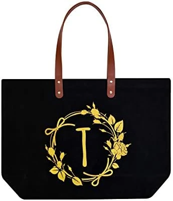 ELEGANTPARK Personalized Birthday Gifts For Women Mom Friend Sister Teacher Appreciation Gifts Monogrammed Gifts Initial Tote Bag Present Bag Black Canvas Tote Bag With Pocket Gold Letter I 7 ELEGANTPARK Personalized Birthday Gifts For Women Mom Friend Sister Teacher Appreciation Gifts Monogrammed Gifts Initial Tote Bag Present Bag Black Canvas Tote Bag With Pocket Gold Letter I - Image 7