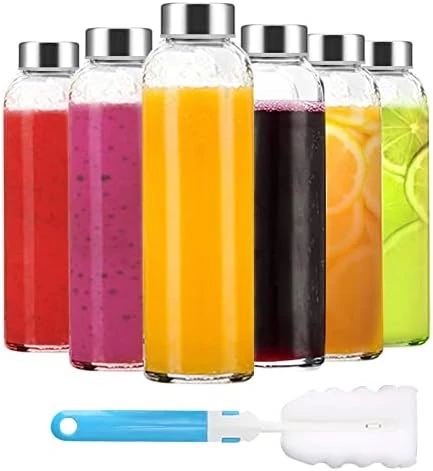 Clear Glass Bottles With Lids And Silicone Sleeve 18 Oz, Glass Reusable Water Bottles With Stainless Steel Cap For Juicing,Refrigerator,100% Leak Proof, BPA Free Eco Friendly,Set Of 6 8 Clear Glass Bottles With Lids And Silicone Sleeve 18 Oz, Glass Reusable Water Bottles With Stainless Steel Cap For Juicing,Refrigerator,100% Leak Proof, BPA Free Eco Friendly,Set Of 6 - Image 8