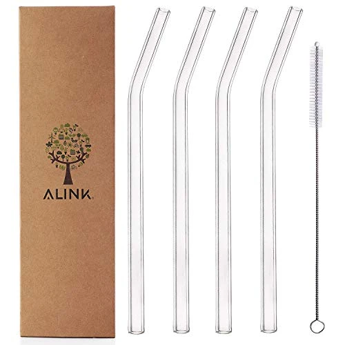 Glass Smoothie Straws, Reusable Clear Bent 9 In X 10 Mm Drinking Straws, Set Of 4 With Cleaning Brush 1 Glass Smoothie Straws, Reusable Clear Bent 9 In X 10 Mm Drinking Straws, Set Of 4 With Cleaning Brush