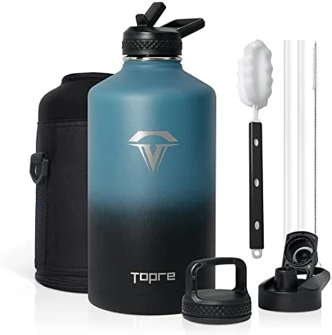 64 Oz Insulated Water Bottle, Half Gallon Vacuum Stainless Steel Sports Water Jug With 3 Lids & Brush, BPA-free Reusable Double Walled Thermos Mug Gym Keg For Sports Outdoor Camping, Black 13 64 Oz Insulated Water Bottle, Half Gallon Vacuum Stainless Steel Sports Water Jug With 3 Lids & Brush, BPA-free Reusable Double Walled Thermos Mug Gym Keg For Sports Outdoor Camping, Black - Image 13