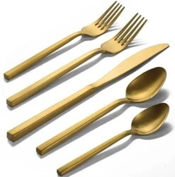 Cube Golden 20-Piece Forged Silverware Set Stainless Steel Flatware Set,Service For 4,Matte Satin Polished Cutlery Set,Dishwasher Safe -Peugeot Shop 41yFFCEI4aL. AC