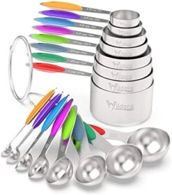 Measuring Cups & Spoons Set Of 16, Wildone Premium Stainless Steel Measuring Cups And Measuring Spoons With Colored Silicone Handle, Including 8 Nesting Cups, 8 Spoons, For Dry And Liquid Ingredient