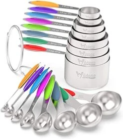 Measuring Cups & Spoons Set Of 16, Wildone Premium Stainless Steel Measuring Cups And Measuring Spoons With Colored Silicone Handle, Including 8 Nesting Cups, 8 Spoons, For Dry And Liquid Ingredient -Peugeot Shop 41yIl9m9AlL. AC