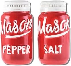 Red Ceramic Mason Jar Salt And Pepper Shakers - Rustic Kitchen Decor Table Seasonings - Fits Vintage Retro Farmhouse Decor Theme Or Collection -Mother's Day Gift - 2 Piece Set -Peugeot Shop 41yVE5eCHgL. AC