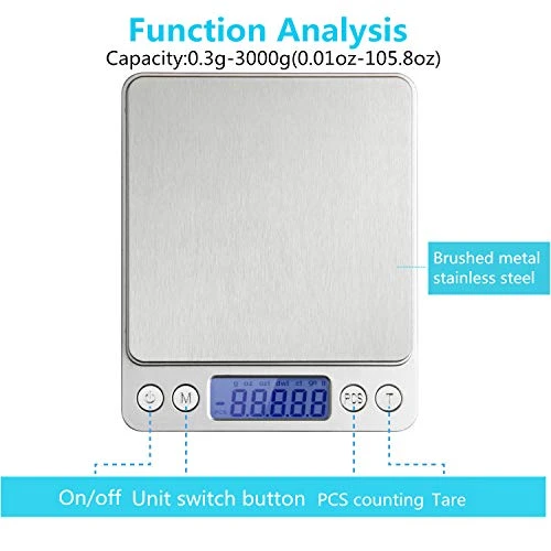 Digital Food Kitchen Scale Gram Capacity 3000g Mini Pocket Jewelry Scale Cooking Scale Accuracy 0.1g (2 Trays Included) 2 Digital Food Kitchen Scale Gram Capacity 3000g Mini Pocket Jewelry Scale Cooking Scale Accuracy 0.1g (2 Trays Included) - Image 2
