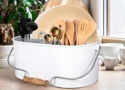 Utensil Caddy,Galvanized Bucket,Galvanized Utensil Holder,Silverware Caddy,Metal Caddy,Outdoor Utensil Caddy,Tin Utensil Holder,Utensil Caddy For Parties,Picnic Caddy,Farmhouse Utensil -White Natural -Peugeot Shop 41yY8ookYoL