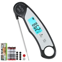 Meat Thermometer For Grill,Cooking And BBQ.Waterproof Instant Read Food Thermometer With Backlight,Calibration And Power Display.Digital Food Probe For Candy,Oil,Liquid.(Black-Silver)