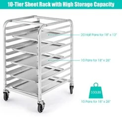 PETSITE 10 Tier Sheet Pan Rack, Commercial Aluminum Full & Half Bun Pan Bakery Rack With Brake Wheels For Restaurant Home Kitchen -Peugeot Shop 41yuJMFryzS