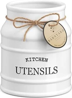 Ceramic Farmhouse Kitchen Utensil Holder For Countertop, Decorative Kitchen Utensil Holder, Large Kitchen Utensil Holder For Kitchen Counter, Utensil Crock Spatula Holder, 6.75" White 15 Ceramic Farmhouse Kitchen Utensil Holder For Countertop, Decorative Kitchen Utensil Holder, Large Kitchen Utensil Holder For Kitchen Counter, Utensil Crock Spatula Holder, 6.75" White -Peugeot Shop 41ywIolNDdL. AC