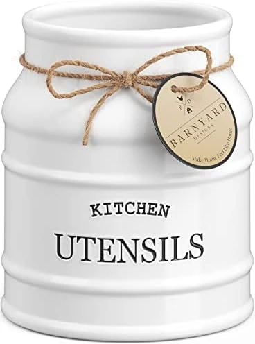 Ceramic Farmhouse Kitchen Utensil Holder For Countertop, Decorative Kitchen Utensil Holder, Large Kitchen Utensil Holder For Kitchen Counter, Utensil Crock Spatula Holder, 6.75" White 8 Ceramic Farmhouse Kitchen Utensil Holder For Countertop, Decorative Kitchen Utensil Holder, Large Kitchen Utensil Holder For Kitchen Counter, Utensil Crock Spatula Holder, 6.75" White - Image 8