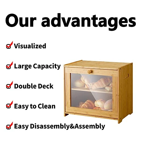 Bread Box For Kitchen Countertop, Bamboo Storage Box With 2 Adjustable Layer, Large Capacity Bread Box With Acrylic Glass Window, Bread Storage Bin For Kitchen(Self-Assembly) 6 Bread Box For Kitchen Countertop, Bamboo Storage Box With 2 Adjustable Layer, Large Capacity Bread Box With Acrylic Glass Window, Bread Storage Bin For Kitchen(Self-Assembly) - Image 6