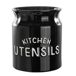 Karisky Utensil Holder, 6.5" Large Kitchen Utensil Holder For Kitchen Counter, Ceramic Cooking Utensil Crock, Decorative Utensil Caddy Organizer For Modern Farmhouse Kitchen Decor, Black